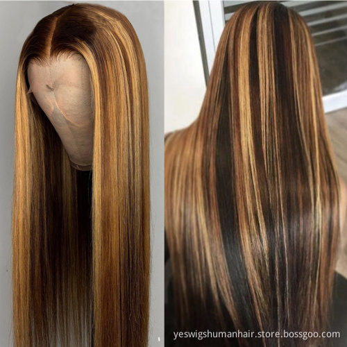 Wholesale Highlight Brazilian Hair Wigs Hd Color Highlight Lace Closure front Wig 30" Highlight Human Hair Wigs For Black Women